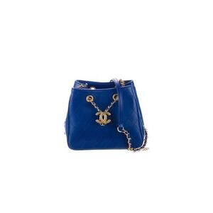 CHANEL 2019 Authentic blue Leather Drawstring Bucket Shoulder Bag